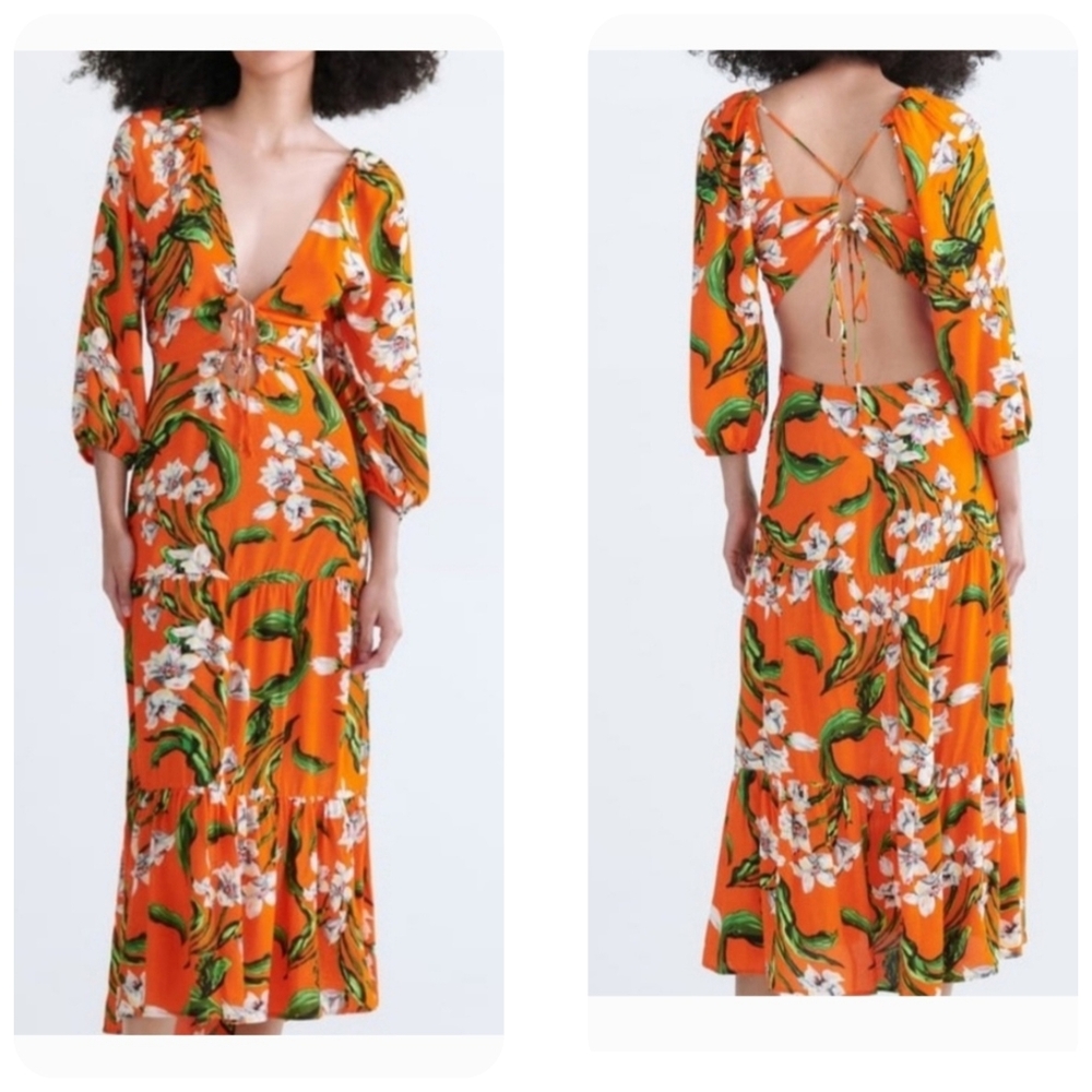 ZARA Multicolored Cut-Out Printed Maxi Dress – Size Large - Picture 3 of 16